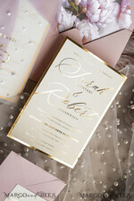 HOCHZEITS EINLADUNGEN Gold / Roségold / Silber / Glitzer Blush Pink Chiffon Schleife mit Perlen maßgeschneiderte elegante Pfingstrose Roségold Hochzeits-Einladung Suite, weiße Perlen goldene Hochzeitskarten, Boho goldene Mappe Hochzeitsstationery, Vellum Etui mit Monogramm.34