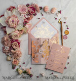 HOCHZEITS EINLADUNGEN Gold / Roségold / Silber / Glitzer Luxus Pergament Goldfolien Hochzeitskarten, elegante Blush-Pink Hochzeitskarten-Suite, Glamour Hochzeitskarten, goldenes Glanz Hochzeitskarten-Suite69