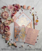 HOCHZEITS EINLADUNGEN Gold / Roségold / Silber / Glitzer Luxus Pergament Goldfolien Hochzeitskarten, elegante Blush-Pink Hochzeitskarten-Suite, Glamour Hochzeitskarten, goldenes Glanz Hochzeitskarten-Suite69