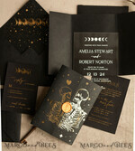 HOCHZEITS EINLADUNGEN Gold / Roségold / Silber / Glitzer Halloween Gold Hochzeits Einladungen, Schwarz und Gold Acryl Einladung Set, Mond Tarot Hochzeits Einladungskarten, Gold Skelett Hochzeits Set11