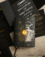 HOCHZEITS EINLADUNGEN Gold / Roségold / Silber / Glitzer Halloween Gold Hochzeits Einladungen, Schwarz und Gold Acryl Einladung Set, Mond Tarot Hochzeits Einladungskarten, Gold Skelett Hochzeits Set11