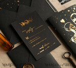 HOCHZEITS EINLADUNGEN Gold / Roségold / Silber / Glitzer Halloween Gold Hochzeits Einladungen, Schwarz und Gold Acryl Einladung Set, Mond Tarot Hochzeits Einladungskarten, Gold Skelett Hochzeits Set11