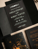 HOCHZEITS EINLADUNGEN Gold / Roségold / Silber / Glitzer Halloween Gold Hochzeits Einladungen, Schwarz und Gold Acryl Einladung Set, Mond Tarot Hochzeits Einladungskarten, Gold Skelett Hochzeits Set11