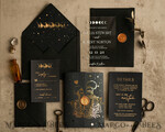 HOCHZEITS EINLADUNGEN Gold / Roségold / Silber / Glitzer Halloween Gold Hochzeits Einladungen, Schwarz und Gold Acryl Einladung Set, Mond Tarot Hochzeits Einladungskarten, Gold Skelett Hochzeits Set11