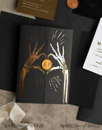 HOCHZEITS EINLADUNGEN Gold / Roségold / Silber / Glitzer Halloween Gold HochzeitsEinladungen, Schwarzes Glanz-Acryl Einladungsset, Gruselige Plexi Einladungen Goth HochzeitsEinladungskarten, Goldene Skelett HochzeitsSet36