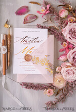 HOCHZEITS EINLADUNGEN Gold / Roségold / Silber / Glitzer Glamour Goldener Glanz Hochzeitskarten, Romantische Blush-Pink Hochzeitskarte Suite, Luxuriöse Goldfolien-Hochzeitskarten, Elegante weiße Vellum-Einladungen.16