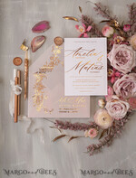 HOCHZEITS EINLADUNGEN Gold / Roségold / Silber / Glitzer Glamour Goldener Glanz Hochzeitskarten, Romantische Blush-Pink Hochzeitskarte Suite, Luxuriöse Goldfolien-Hochzeitskarten, Elegante weiße Vellum-Einladungen.16
