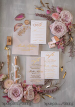 HOCHZEITS EINLADUNGEN Gold / Roségold / Silber / Glitzer Glamour Goldener Glanz Hochzeitskarten, Romantische Blush-Pink Hochzeitskarte Suite, Luxuriöse Goldfolien-Hochzeitskarten, Elegante weiße Vellum-Einladungen.16