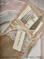 MENÜ & PROGRAMME  
 rustikal Jute Besteckhalter mit Jute-Schnur, rustikale Spitzen- Tischdekoration, Hochzeitstischset, Tischgedeck, Jute Tischdekoration, elegantes rustikales Hochzeitsmenü3