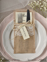 MENÜ & PROGRAMME  
 rustikal Jute Besteckhalter mit Jute-Schnur, rustikale Spitzen- Tischdekoration, Hochzeitstischset, Tischgedeck, Jute Tischdekoration, elegantes rustikales Hochzeitsmenü3