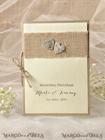MENÜ & PROGRAMME  
 rustikal Ecru rustikales Hochzeitsprogramm mit Holzherzen, Scheunenhochzeitsprogramm, ökologisch romantische personalisierte Karten mit Jute, einfaches rustikales Spitzenhochzeitsprogramm, elegantes Heft rustikale Hochzeitskarten.7