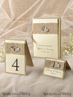 MENÜ & PROGRAMME  
 rustikal Ecru rustikales Hochzeitsprogramm mit Holzherzen, Scheunenhochzeitsprogramm, ökologisch romantische personalisierte Karten mit Jute, einfaches rustikales Spitzenhochzeitsprogramm, elegantes Heft rustikale Hochzeitskarten.7