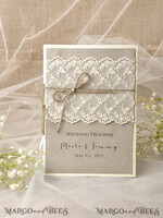 MENÜ & PROGRAMME  
 rustikal Rustikales Hochzeitsprogramm mit Spitze, Scheunenhochzeitsprogramm, eco-romantische personalisierte Karten mit Jute, einfaches rustikales Spitzenhochzeitsprogramm, elegantes Heft braune Hochzeitskarten8