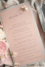 MENÜ & PROGRAMME  
 rustikal Romantisches Blush Hochzeitsmenü mit Schleife, personalisierte Menükarten aus vintage Spitze, hellgraues und blush-pink Shabby Chic Hochzeitsmenü, handgemachte Spitzen-Menükarten9