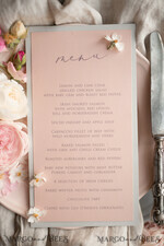 MENÜ & PROGRAMME  
 rustikal Romantisches Blush Hochzeitsmenü mit Schleife, personalisierte Menükarten aus vintage Spitze, hellgraues und blush-pink Shabby Chic Hochzeitsmenü, handgemachte Spitzen-Menükarten9