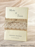 MENÜ & PROGRAMME  
 rustikal Rustikales Hochzeitsprogramm mit Spitze, Scheunen-Hochzeitsprogramm, ökologische romantische personalisierte Karten mit Schnur, einfaches rustikales Hochzeitsprogramm, elegantes Heft Ecru Hochzeitskarten.4