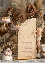 TISCHDEKORATIONSCHILDER   Holz Eco Rustikale Tischnummern Rustikales Holz-Halbkreis-Dessertmenü mit Ständer, Landhaus Holz Acryl gold Süßigkeitenbar-Schild, Natürliches Holz Gold Plexiglas Tischdessertmenü Hochzeits Tischdekoration, Hochzeitsschild Goldener Spiegel und Holz Süßigkeitenbar-Menü10