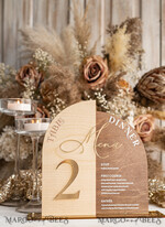 TISCHDEKORATIONSCHILDER   Holz Eco Rustikale Tischnummern Rustikales Holzbogen Tischnummer & Abendessen Menü Kombination, Holz & Acryl gold Schild, Gold Scheune Plexi Tischnummern & Menü Kombination Rustikal Boho Hochzeit Tischdekoration, Hochzeitsbeschilderung Goldener Spiegel Tischnummern & Menü16