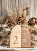 TISCHDEKORATIONSCHILDER   Holz Eco Rustikale Tischnummern Rustikales Holzbogen Tischnummer & Abendessen Menü Kombination, Holz & Acryl gold Schild, Gold Scheune Plexi Tischnummern & Menü Kombination Rustikal Boho Hochzeit Tischdekoration, Hochzeitsbeschilderung Goldener Spiegel Tischnummern & Menü16