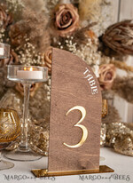 TISCHDEKORATIONSCHILDER   Holz Eco Rustikale Tischnummern Rustikale Holz-Halbbogen-Hochzeits-Tischnummern, Holz-Gold-Plexi-Tischnummern, ländliche Scheunen-Hochzeits-Tischdekoration, Hochzeitsschild-Holz-goldene Spiegel-Tischnummern25