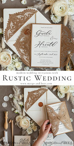 HOCHZEITS EINLADUNGEN lasergeschnitten / graviert / geprägt Elegante Hochzeitseinladungen Suite, Spitzenrustikale Hochzeitseinladungsset, rustikale Hochzeitseinladungen, ökologische rustikale Hochzeitskarten.10