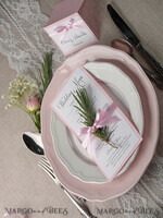 MENÜ & PROGRAMME  
 rustikal und Spitze Romantisches handgemachtes Hochzeitsmenü in Blush-Rosa, glamouröses minimalistisches Abendmenü mit Schleife, elegantes einfaches Partytischmenü, modernes Hochzeitsmenükarte in Weiß und Rosa.5