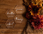 PLATZKARTEN / TISCHKARTEN  
 Acrylgold klar / Holz 3D Moderne Hexagon-Acryl-Platzkarten, Hochzeitsplatzkarten, geometrische klare Namenskarte premium, luxuriöse Sitzkarte, weiße Schrift und transparente Acryl-Eskortkarte5