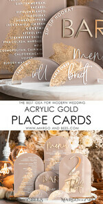 PLATZKARTEN / TISCHKARTEN  
 Acrylgold klar / Holz 3D Acrylbogen Beige Platzkarte mit Ständer, klare Acryl- und goldene flache Platzkarte, nude goldene Plexi-flache Platzkarte, tanzen Luxus Hochzeitsdekoration, erdige Hochzeit15