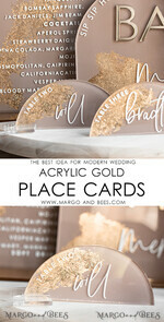 PLATZKARTEN / TISCHKARTEN  
 Acrylgold klar / Holz 3D Acrylbogen Beige Platzkarte mit Ständer, klare Acryl- und goldene flache Platzkarte, nude goldene Plexi-flache Platzkarte, tanzen Luxus Hochzeitsdekoration, erdige Hochzeit15