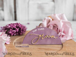 PLATZKARTEN / TISCHKARTEN  
 Acrylgold klar / Holz 3D Modernes Mauve Arch Acryl Platzkarte mit Ständer, Premium Hochzeitsplatzkarten, klare Acryl Namenskarten, luxuriöse Sitzkarten, goldene 3D Gästennamen, bearbeitbarer Text12