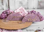 PLATZKARTEN / TISCHKARTEN  
 Acrylgold klar / Holz 3D Modernes Mauve Arch Acryl Platzkarte mit Ständer, Premium Hochzeitsplatzkarten, klare Acryl Namenskarten, luxuriöse Sitzkarten, goldene 3D Gästennamen, bearbeitbarer Text12