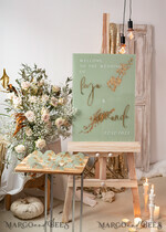 PLATZKARTEN / TISCHKARTEN  
 Acrylgold klar / Holz 3D Acrylbogen Salbeigrün Flachplatzkarte mit Stand, bemalte Acryl- und Gold-Flachplatzkarte, Grünpflanzen Gold Plexi Flachplatzkarte, Garten Luxus Hochzeits Tischdekoration21