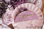 PLATZKARTEN / TISCHKARTEN  
 Acrylgold klar / Holz 3D Mauve Hochzeitsplatzkarten, Moderne Bogen Samt Gold Acryl Platzkarte ohne Ständer, Hochzeitsplatz gold Karten, Samt Spiegel gold Namenskarten, editierbarer Text, MvS4