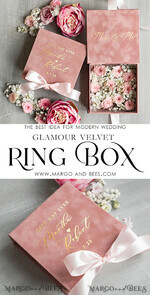 RINGTRÄGERBOXEN & KISSEN Samtkästchen für den Trauungszeremonie Luxuriöse Samt-Acryl-Eheringe-Box, Glamour Blush Pink und Gold Eheringe-Box, Elegante Eheringe-Box aus Samt in Blush Pink, Handgefertigte Eheringe-Box.14