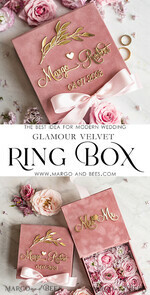 RINGTRÄGERBOXEN & KISSEN Samtkästchen für den Trauungszeremonie Ringbox für die Hochzeitszeremonie 3 Ringe, Blush Pink Golden Samt Hochzeitsringbox für die Zeremonie, Glamour Hochzeitsringboxen für ihn und sie, Luxus Samt Ringbox doppelt, individuelle Farben.12