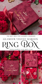RINGTRÄGERBOXEN & KISSEN Samtkästchen für den Trauungszeremonie Marsala Gold Velvet Acryl Hochzeitsringbox, Glamour Maroon und Gold Hochzeitsringbox, Elegante Hochzeitsbox Samt Burgunder Rosa, Handgemachte Hochzeitsringbox12