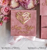 RINGTRÄGERBOXEN & KISSEN Samtkästchen für den Trauungszeremonie Ringbox für die Hochzeitszeremonie 3 Ringe, Blush Pink Goldene Samt-Hochzeitsringbox für die Zeremonie, Boho Glam Hochzeitsringboxen für ihn und sie, Luxus-Samt-Ringbox doppelt, maßgeschneiderte Farben.12