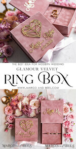 RINGTRÄGERBOXEN & KISSEN Samtkästchen für den Trauungszeremonie Ringbox für die Hochzeitszeremonie 3 Ringe, Blush Pink Goldene Samt-Hochzeitsringbox für die Zeremonie, Boho Glam Hochzeitsringboxen für ihn und sie, Luxus-Samt-Ringbox doppelt, maßgeschneiderte Farben.12