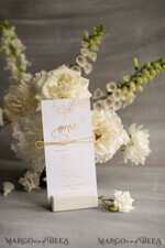 MENÜ & PROGRAMME  
 Glitzer/ Luxus Premium Glamour Minimalistisches Weißes Hochzeitsmenü, Elegante Goldfolien-Hochzeitsmenükarten, Einfaches Modernes Abendmenü mit Goldgarn, Florales Boho Golden Shine Hochzeitsmenü2