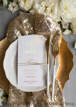 MENÜ & PROGRAMME  
 Glitzer/ Luxus Premium Glamour Minimalistisches Weißes Hochzeitsmenü, Elegante Goldfolien-Hochzeitsmenükarten, Einfaches Modernes Abendmenü mit Goldgarn, Florales Boho Golden Shine Hochzeitsmenü2