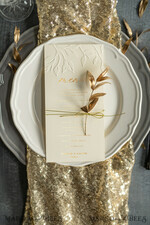 MENÜ & PROGRAMME  
 Glitzer/ Luxus Premium Prägierte Elfenbein-Hochzeitsmenüs, elegante Hochzeitsmenükarten mit floralem Motiv, luxuriöses Hochzeitsmenü mit Goldfolie, Blatt-Hochzeitsmenü mit Goldfolie und goldenem Zwirn.3