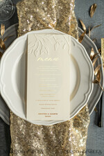 MENÜ & PROGRAMME  
 Glitzer/ Luxus Premium Prägierte Elfenbein-Hochzeitsmenüs, elegante Hochzeitsmenükarten mit floralem Motiv, luxuriöses Hochzeitsmenü mit Goldfolie, Blatt-Hochzeitsmenü mit Goldfolie und goldenem Zwirn.3