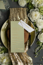 MENÜ & PROGRAMME  
 Glitzer/ Luxus Premium Luxuriöse maßgeschneiderte Goldfolien-Hochzeitsmenü, elegante salbeigrüne Hochzeitsmenü-Karten, glamouröses grünes goldenes Dinner-Menü, geometrisches Hochzeitsmenü mit goldenem Bindfaden.2