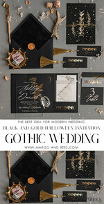 MENÜ & PROGRAMME  
 Glitzer/ Luxus Premium Halloween Hochzeitsmenükarte, Schwarze Hochzeitsmenü, Gruseliges Halloween Menü, Gotische Hochzeitsmenükarten, Skelett Hochzeitsset schwarz und gold8