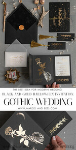 MENÜ & PROGRAMME  
 Glitzer/ Luxus Premium Halloween Hochzeitsmenükarte, Schwarze Hochzeitsmenü, Gruseliges Halloween Menü, Gotische Hochzeitsmenükarten, Skelett Hochzeitsset schwarz und gold8