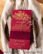 MENÜ & PROGRAMME  
 Glitzer/ Luxus Premium Elegantes Burgunder- und Gold-Hochzeitsmenü, Glamouröses Goldfolien-Dinner-Menü mit Samt-Bauchband, Einzigartiges Luxus-Marsala-Menü, Moderne Hochzeitsmenükarten mit Blumen.9