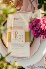 MENÜ & PROGRAMME  
 Glitzer/ Luxus Premium Romantisches Golden Shine Hochzeitsmenü, Glamour Abendessen Menü mit Glitzer-Bauchband, Elegantes Monogramm Party Tischmenü, Modernes Hochzeitsmenü-Karte2