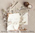 HOCHZEITS EINLADUNGEN Moderne Einladungen Florale Karten Personalisierte Hochzeitskarte mit Satinband, Elegante Hochzeitseinladungen, Fine Art Hochzeitskarten-Set, Hochzeitskarten aus goldenem, gezacktem Papier.8