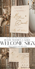 TISCHPLÄNE UND WILLKOMMENSCHILDER FÜR HOCHZEITEN rustikal rustikales Holz & Gold Hochzeitswillkommensschild, Boho Goldene Hochzeitsdekoration, personalisiertes Hochzeitsschild, Hochzeitsboard, Willkommenshochzeitsboard17