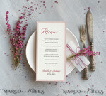 MENÜ & PROGRAMME  
 romantisch Romantisches Ecru- und Blush-Pink-Hochzeitsmenü, elegantes Abendmenü mit Heidekraut, zartes florales Boho-Menü mit Transparentpapier und Schnur, einzigartiges minimalistische Hochzeitsmenü.3